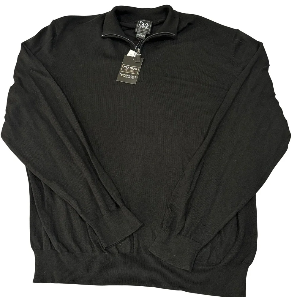 Jos. A. Bank Quarter Zip Sweater Mens XXL Black 100% Merino Wool Traveler